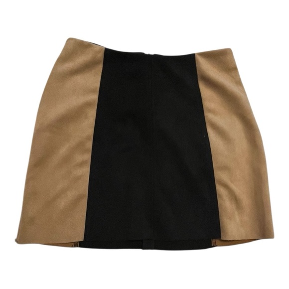 Abbelline Women’s Colorblock Mini Skirt Tan & Black Size 4 Faux Suede - Picture 1 of 6